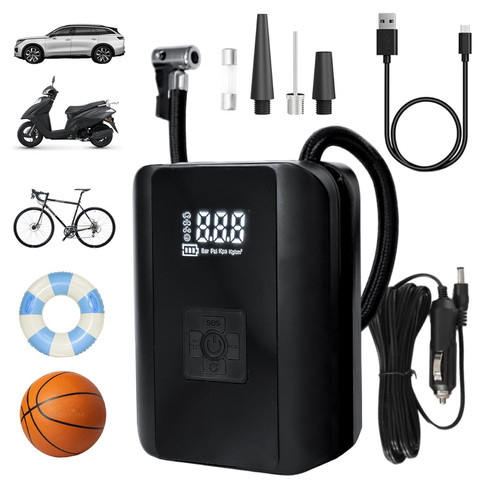 Elektrická pumpa na kolo pro kolo Bezdrátový automobilový vzduchový kompresor přenosný se svítilnou 150 PSI Alogy Black