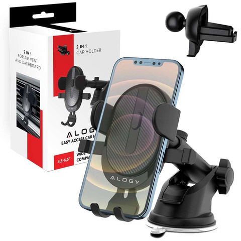 Alogy držák do auta na 6,5" telefon, gravitační, na čelní sklo, palubní deska Easy One Touch Black
