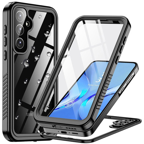 Pouzdro pro Samsung Galaxy A55 5G Armored Waterproof IP68 360 Armor Case Vestavěné Glass Alogy Black