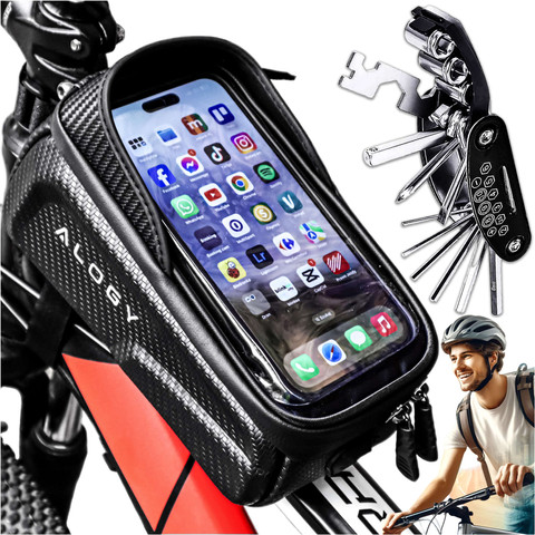 Pouzdro na tašku na kolo na telefon 6,7palcový držák tašky na rám kola 2l Black Tools Multitool keys 16v1 Alogy