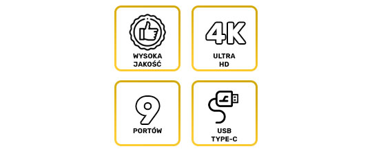 HUB 9in1-Adapter HDMI 4K UHD RJ45 USB-C PD SD / TF-Adapter