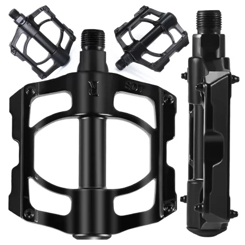 Alogy Fahrradpedale für Rennräder und Mountainbikes, MTB-Plattformpedale aus Aluminium, 2er-Set, Aluminium mit Dreifachlager, schwarz