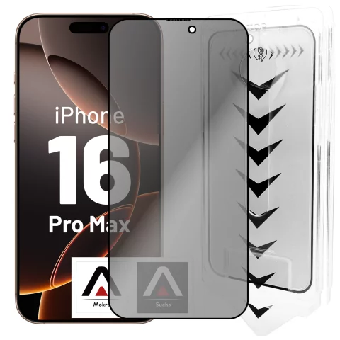 Gehärtetes Glas für Apple iPhone 16 Pro Max 9H Alogy Privacy EasyShield™️ mit Montagerahmen