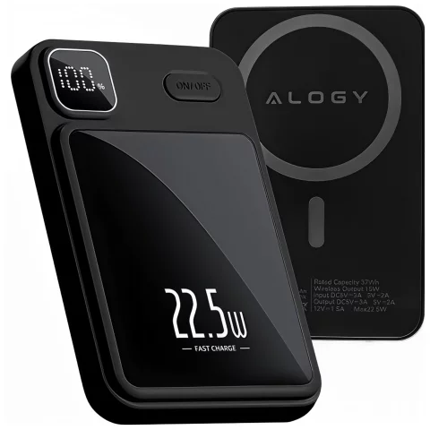 PowerBank Alogy MagCharge 22,5 W PD20W PowerDelivery Schnellladung 10000 mAh kabellos für MagSafe Black