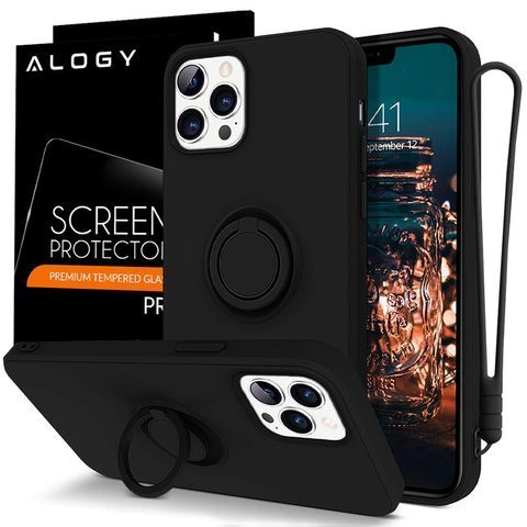 Ring Ultra Slim Alogy Silicone Case for iPhone 12/ 12 Pro 6.1 Black Glass