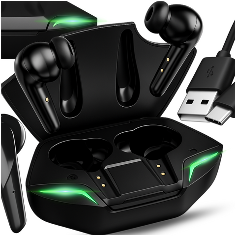 Bluetooth 5.2 TWS Wireless Headphones in Powerbank Case for Gamers for Gaming LED Black