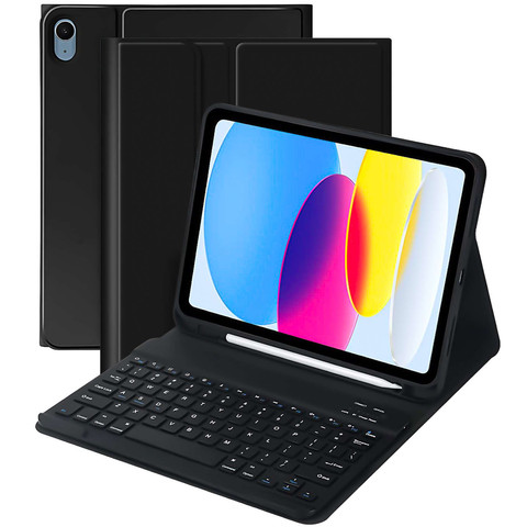 Protective Case with Wireless Keyboard Alogy Keyboard Case with Stylus Holder for Apple iPad 10.9 2022 Black Glass