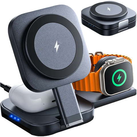 Qi Mag Safe 15W inductive charger for iPhone Apple Watch AirPods wireless 3in1 Docking station black