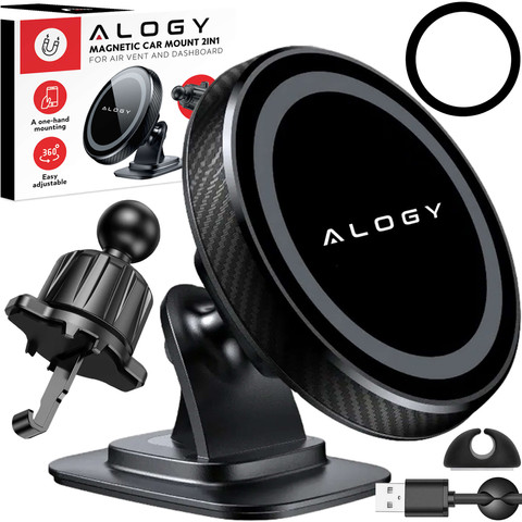 Magnetic car phone holder, window, grille, cockpit, dashboard, car, phone, Alogy Black Organizer