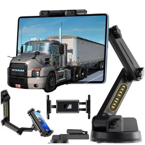 Car holder for tablet, phone 10.1" for truck bus lorry excavator car Long 43cm for windshield cockpit Alogy Black