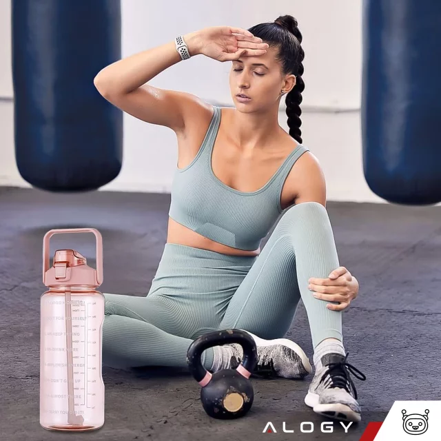 Velká láhev, láhev na pití Alogy MotivHydro Motivační odměrka 2l 2000ml Růžová
