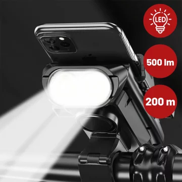Bicycle Phone Holder 4in1 LED Light T6 Front Bell Bike Horn Powerbank 3000mAh Black