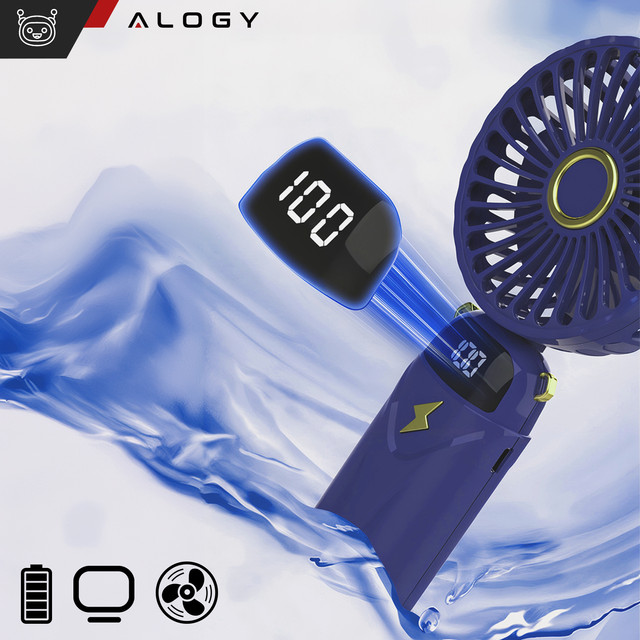 Ventilator, tragbarer Tischventilator, Alogy, kabellos, tragbar, stehend mit Telefonständer, Marineblau