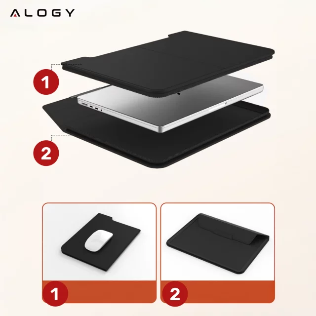 Torba na laptopa Alogy FlexCase Pro wielofunkcyjna rozkładana z podstawką i podkładką na myszkę do Macbooka 15 / 15.6 / 16.1" Czarna