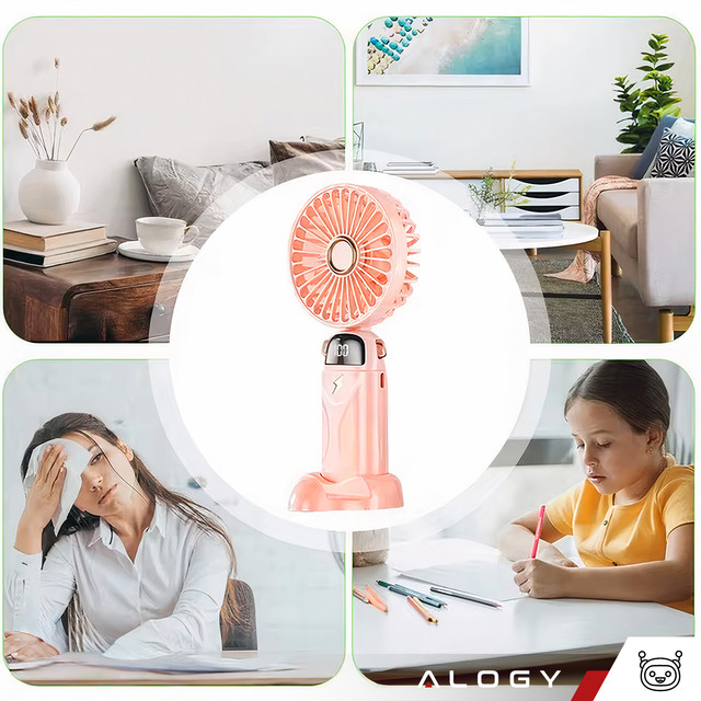 Fan fan handheld desk fan Alogy wireless portable handheld with handle pink