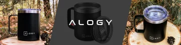 Thermobecher 420 ml mit Henkel und Deckel für Kaffee, Tee, Stahl, Kalt- und Heißgetränke, Alogy Black