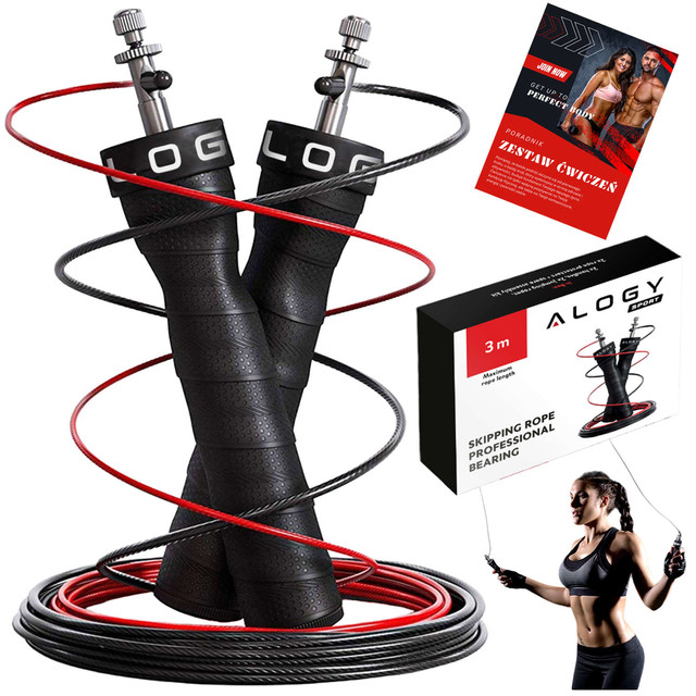 Adjustable boxing rope Crossfit Fitness Alogy Sport with replaceable links 300cm bearings comfortable Black