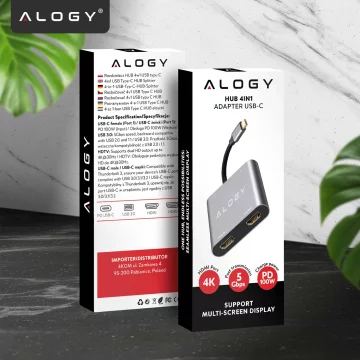 HUB splitter Alogy Adaptér pro počítačový notebook s USB-C na 3x USB-A 2.0 1x USB-A 3.0 šedý