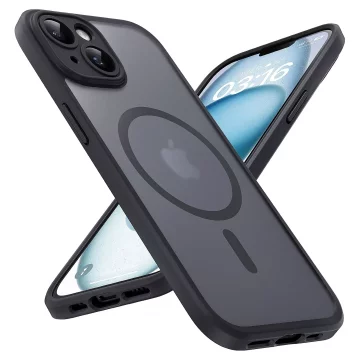 Case for Apple iPhone 14 Alogy MagSafe Hybrid Matte Case matte cover with lens protection black Glass