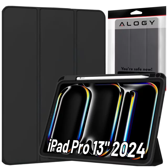 Etui ochronne z rysikiem do Apple iPad Pro 13" 2024 Alogy Book Cover Case obudowa na tablet Czarne + Szkło