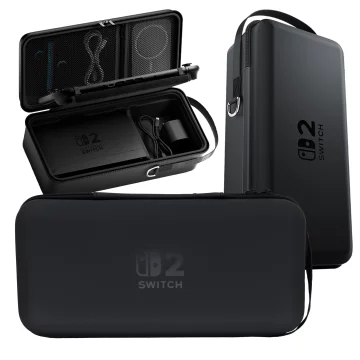 Nintendo Switch 2 2025 Case Protective Bag Large Hard EVA Case, Case, Waterproof, Lightweight, with Handles Alogy HardFoamBag™ - Black 2X TEMPERED GLASS