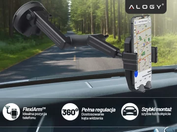 Car Phone Holder 7.2" for Truck Bus Lorry Excavator Car Long 43cm for Windshield Cockpit Alogy Black