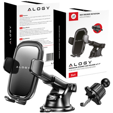 Car phone holder, window, grille, cockpit, dashboard, car, car, for 7" phone Alogy 3in1 Black