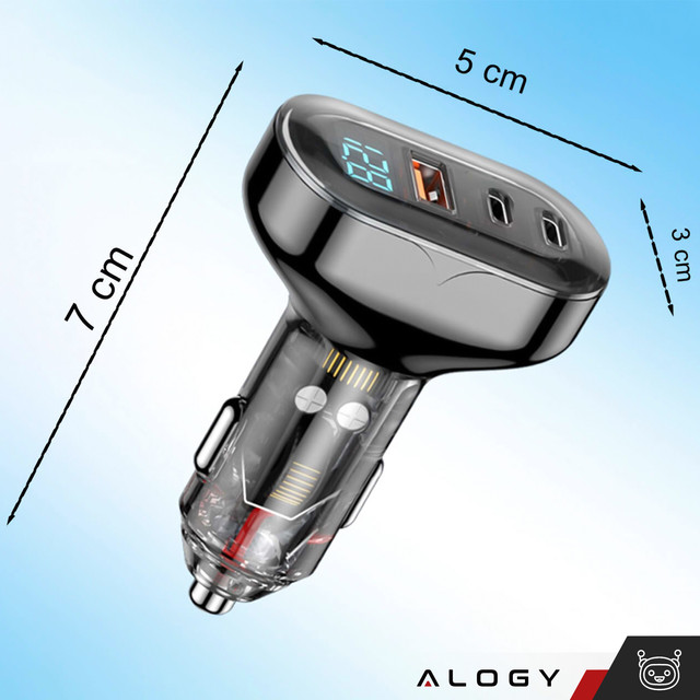 Car charger 2x USB-C C PD 36W USB QC 3.0 LED fast for phone, powerful 72W Alogy black