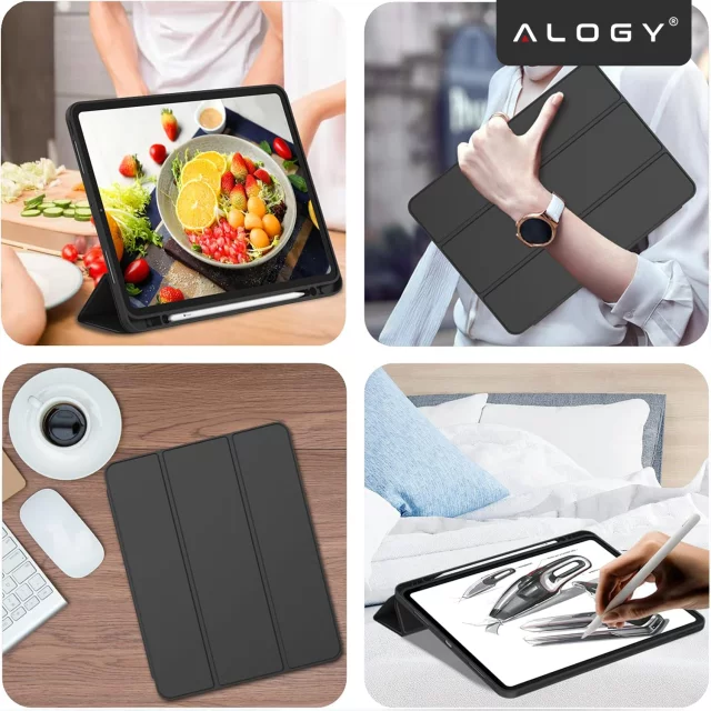 Alogy Book Cover Pencil Case Schutzhülle mit Stifthalter für Apple iPad Air 4 2020 / Air 5 2022 10,9 Zoll, Schwarz
