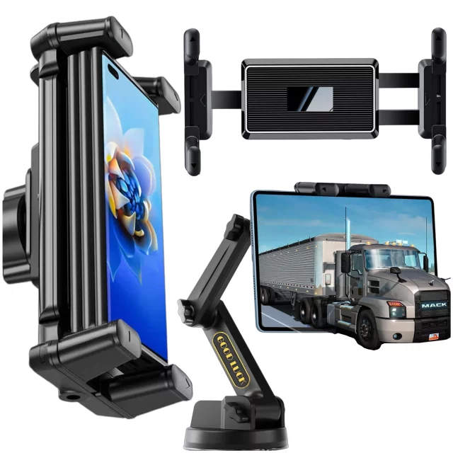 Car holder for tablet, phone 10.1" for truck bus lorry excavator car Long 43cm for windshield cockpit Alogy Black