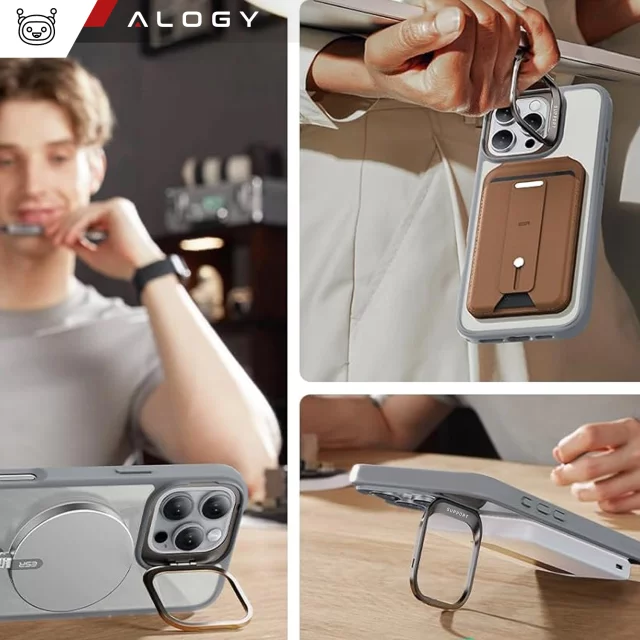 Hybridní pouzdro Alogy KickStand se stojánkem MagSafe pro Apple iPhone 16 Pro, šedé