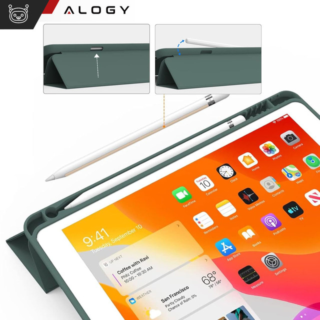 Pouzdro pro Apple iPad 10.2 9 Gen 8/7 2021/2020/2019 Smart Pencil Case Alogy TPU Kryt na tablet Zelené sklo