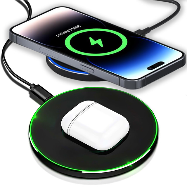 QI kabelloses induktives Ladegerät 20 W schnelles LED Alogy rundes starkes USB-C-Kabel Schwarz
