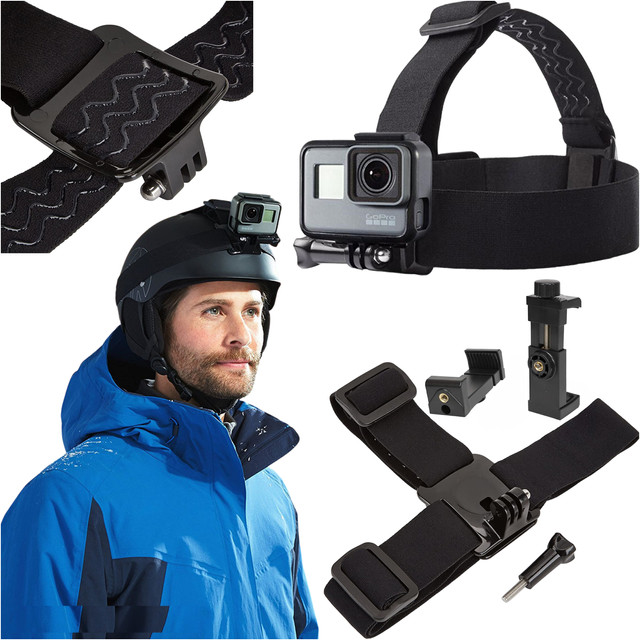 Opaska na głowę kask Uchwyt 2w1 do telefonu, kamer sportowych GoPro Hero, DJI, SJCAM, EKEN Alogy czarny