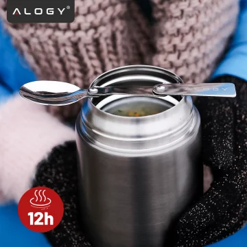 Termoska na večeři pro děti Polévka 700ml Alogy Nerezová skládací lžička Tepelně šedá