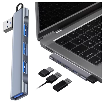 HUB-Splitter Alogy Adapter für Computer-Laptop mit USB-A auf 3x USB-A 2.0 1x USB-A 3.0 Grau