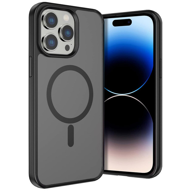Hülle für iPhone 14 Pro Mag Safe Matt Case Cover matt Alogy Ring gepanzerte Handyhülle Schwarz