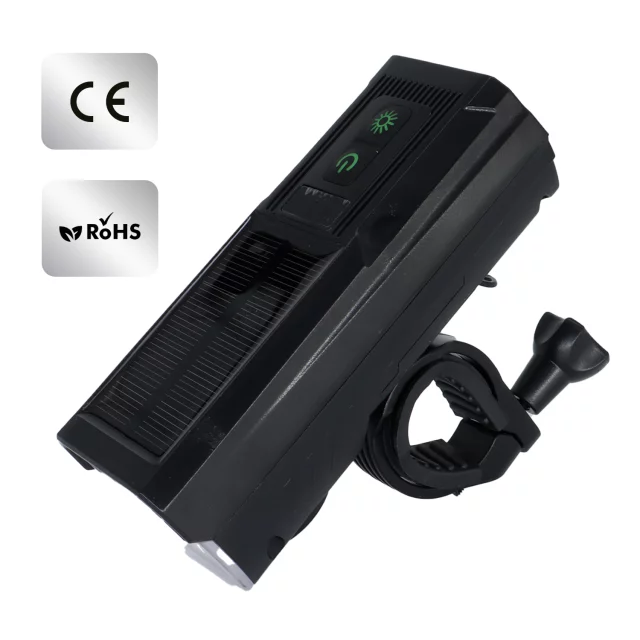 Solární přední světlo na kolo LED přední světlo na kolo se solárním panelem, super silné osvětlení 1000LM 4400MAH, vodotěsné světlo na kolo, černé