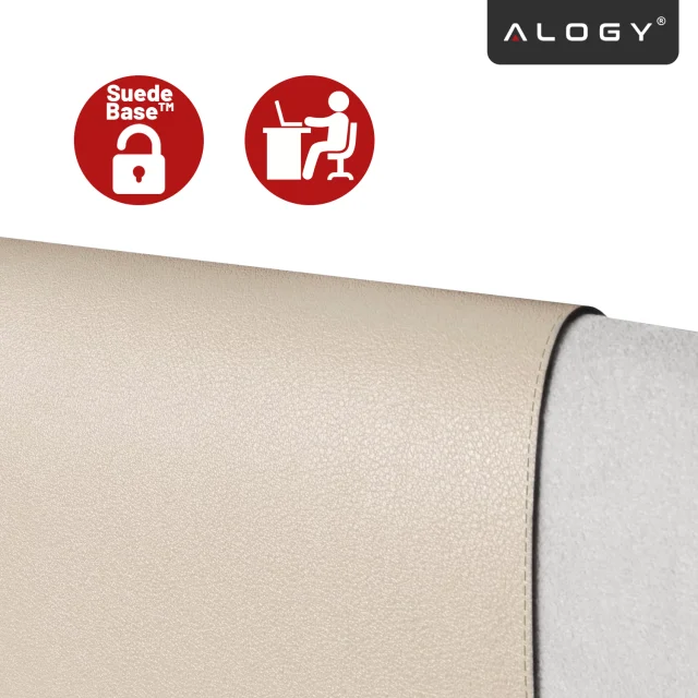 Podkładka na biurko 100×50 cm – antypoślizgowa mata ochronna z eleganckiej ekoskóry PU, pod mysz i klawiaturę, stylowa i trwała – Alogy WorkMat™ Beżowa
