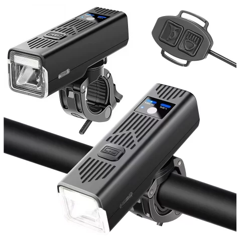Lampka rowerowa SUPER JASNA 8H ŚWIECENIA przód LED przednia światło roweru z DZWONKIEM przewodowym oświetlenie 450LM 2000MAH wodoodporna światełko na rower czarna