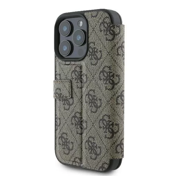 Guess 4G Metal Logo Book Case do iPhone 16 Pro Max – Brown