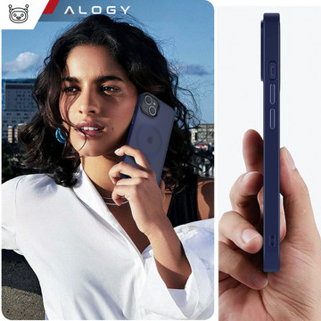 Case for iPhone 14 Plus MagSafe Matt Case Cover frosted Alogy Ring armored phone case Navy Blue Glass