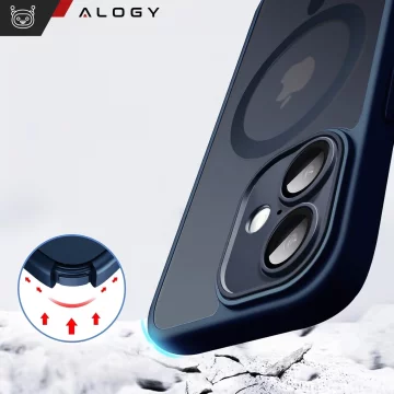 3-in-1 Hybrid-Schutzhüllen-Set mit gehärtetem Glas für Apple iPhone 16, Hybrid-MagSafe-Schutzhülle mit Linsenschutz, Alogy 3-in-1-Hüllen-Set, Marineblau