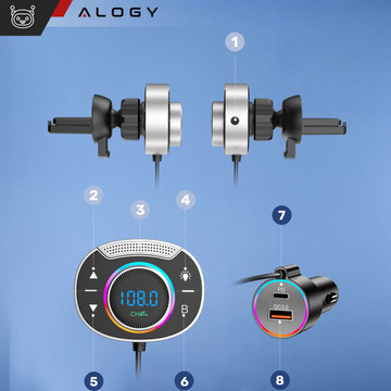 Bluetooth Audio FM MP3 BT Transmitter Fast USB Car Charger QC 3.0 USB-C Type C PD for Alogy Car