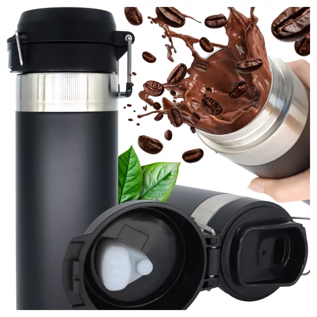 Kubek termiczny Termos Alogy ThermoGo™ 800ml Stalowy Szczelny Pakowny Podróżny do Kawy i Herbaty Sportowy Długo Trzymający Ciepło do Auta i Plecaka Czarny