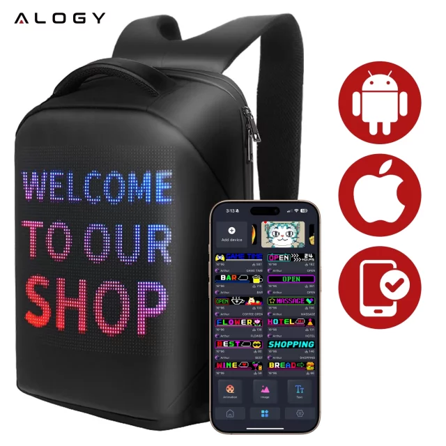Plecak z oświetleniem LED RGB Alogy PixelBag™ Piksele bluetooth led telefon komórkowy sterowana aplikacją pixel Czarny