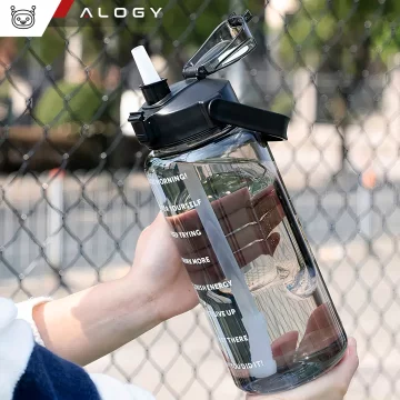Large bottle for drinking drinks Alogy MotivHydro Motivational measuring cup 2l 2000ml Black