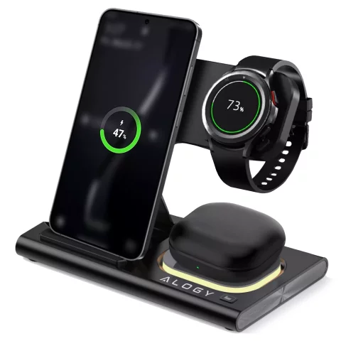 Mag Safe 3v1 Qi 18W bezdrátová indukční nabíječka pro iPhone, Apple Watch, stojánek nabíjecí stanice AirPods Alogy černá