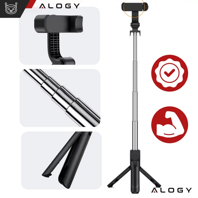 Selfie tyč stativ Stativový držák telefonu Alogy Tripod selfie tyč Bluetooth 360 dálkové ovládání Black