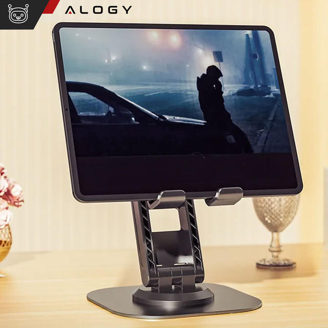 Phone Holder Tablet Stand Stand Foldable Adjustable Aluminum for Desk 4-12.9" 360 Alogy Black